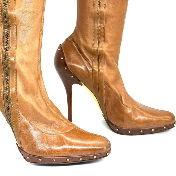 Tom Ford Gucci F/W 2003 Runway Over The Knee Leather Boots Caramel Brown - Picture 10 of 16